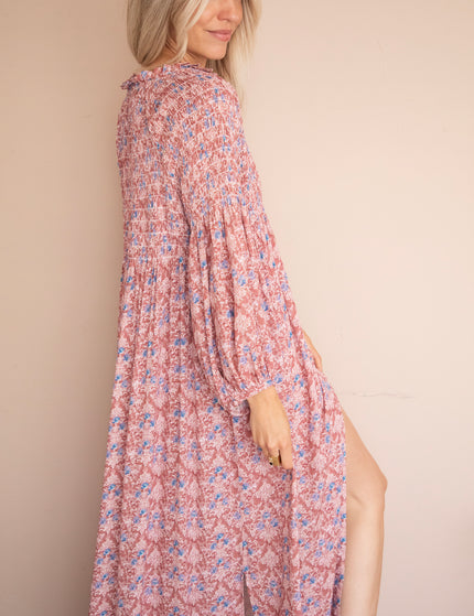 Joyce Bloom Bordeaux/Blue - Maxi Jurk