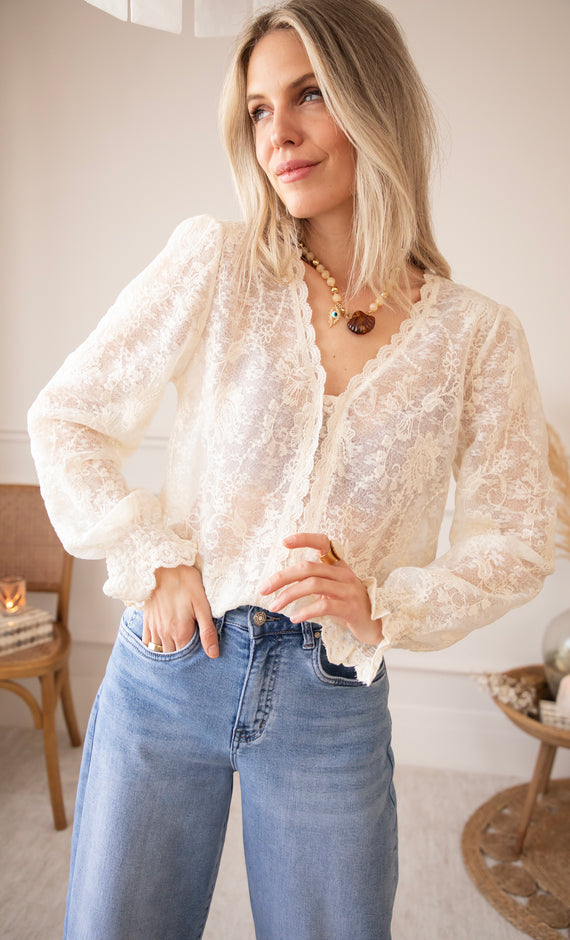Douce Fleur Beige - Blouse