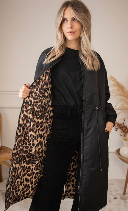 Long Bomber Reversible Black/Leo - Coat