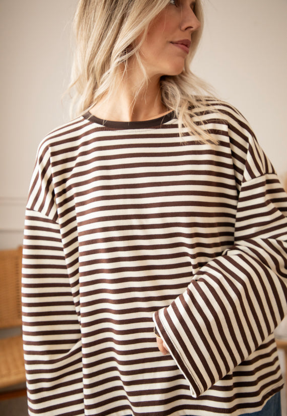 Sadie Stripe Cacao/Beige - Longsleeve