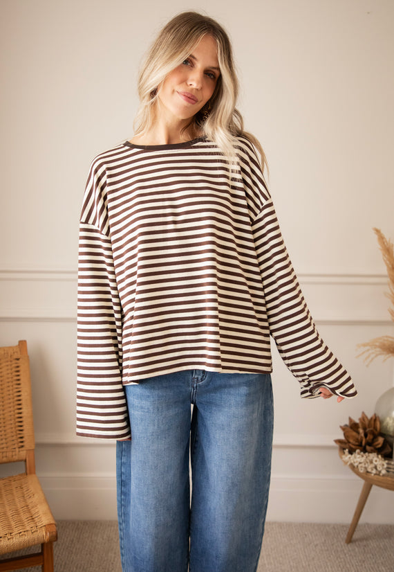 Sadie Stripe Cacao/Beige - Longsleeve
