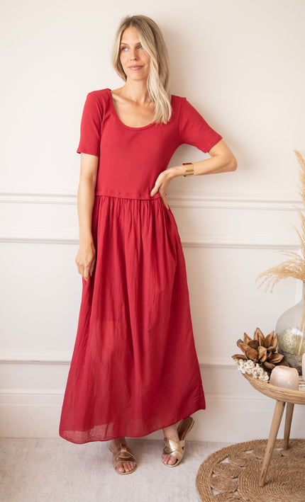Soraya Short Sleeve Raspberry - Maxi Jurk