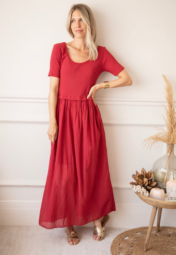 Soraya Short Sleeve Raspberry - Maxi Jurk
