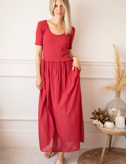 Soraya Short Sleeve Raspberry - Maxi Jurk
