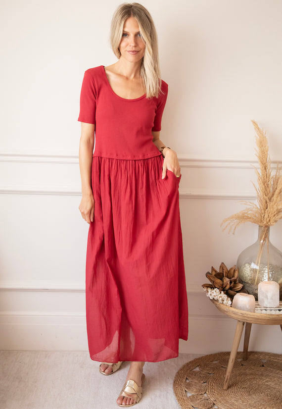Soraya Short Sleeve Raspberry - Maxi Jurk