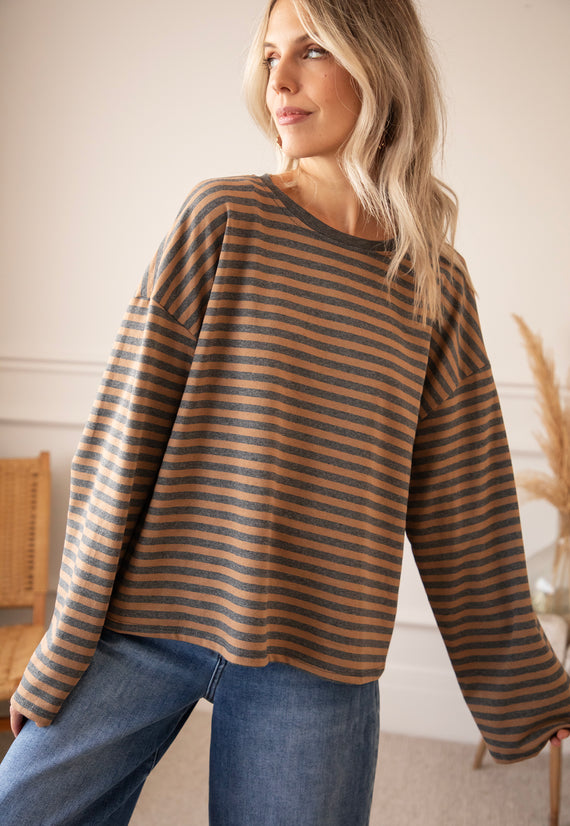 Sadie Stripe Grey/Camel - Longsleeve