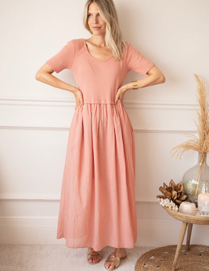 Soraya Short Sleeve Powder Pink - Maxi Jurk