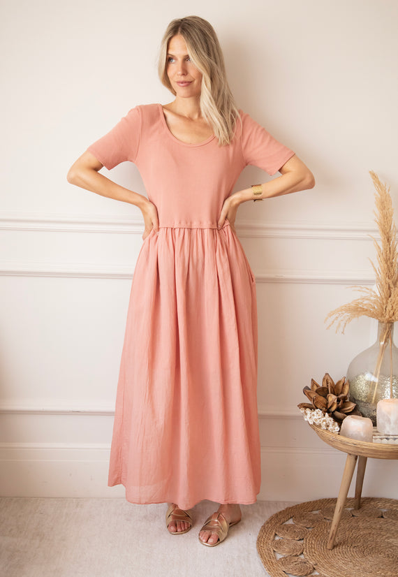 Soraya Short Sleeve Powder Pink - Maxi Jurk