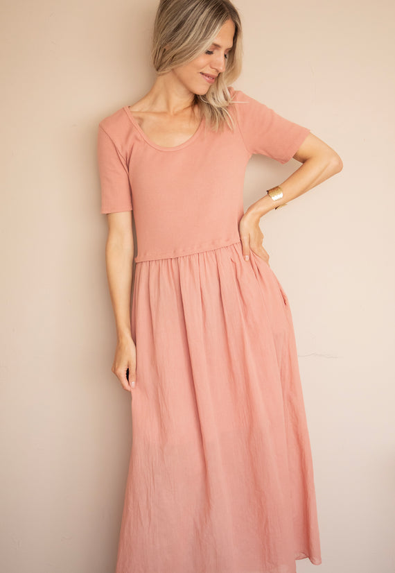 Soraya Short Sleeve Powder Pink - Maxi Jurk
