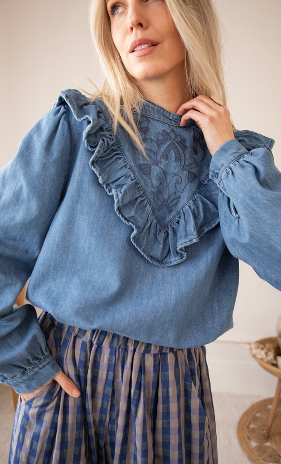 Jeany Ruche Blue - Blouse