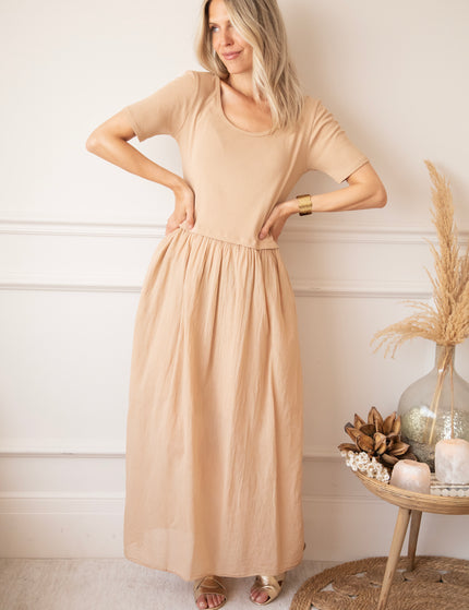 Soraya Short Sleeve Beige - Maxi Jurk