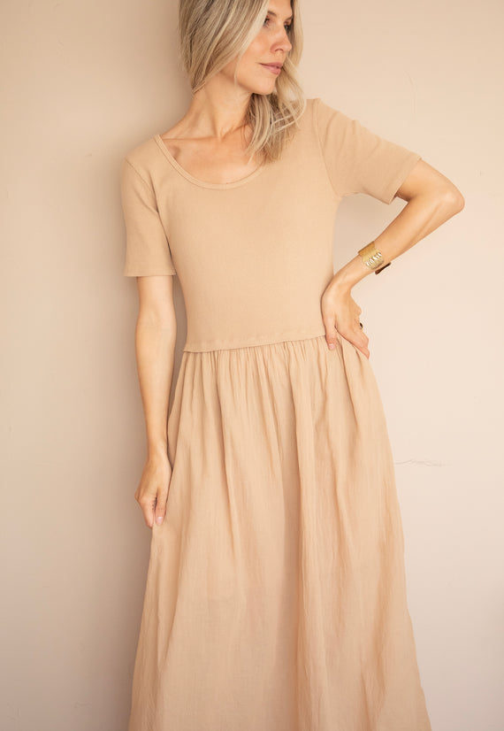 Soraya Short Sleeve Beige - Maxi Jurk