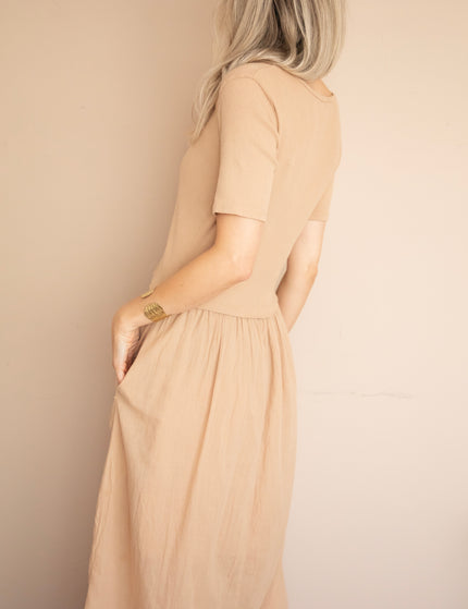Soraya Short Sleeve Beige - Maxi Jurk