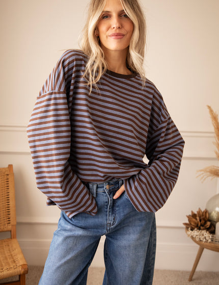 Langarmshirt - Sadie Stripe - Kakao/Blau