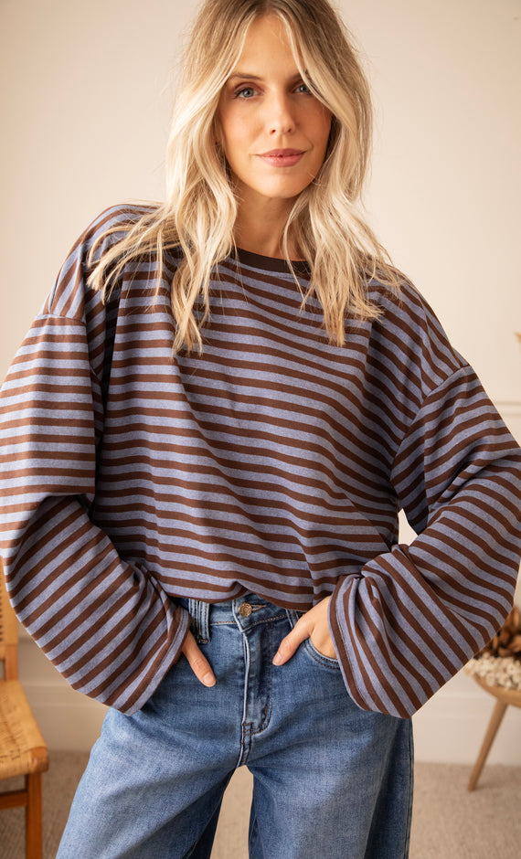 Sadie Stripe Cacao/Blue - Longsleeve