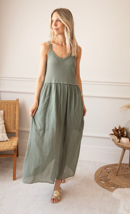 Soraya Strap Kaki - Maxi Jurk