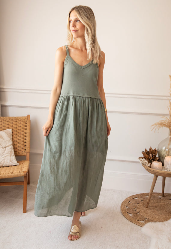 Soraya Strap Kaki - Maxi Jurk