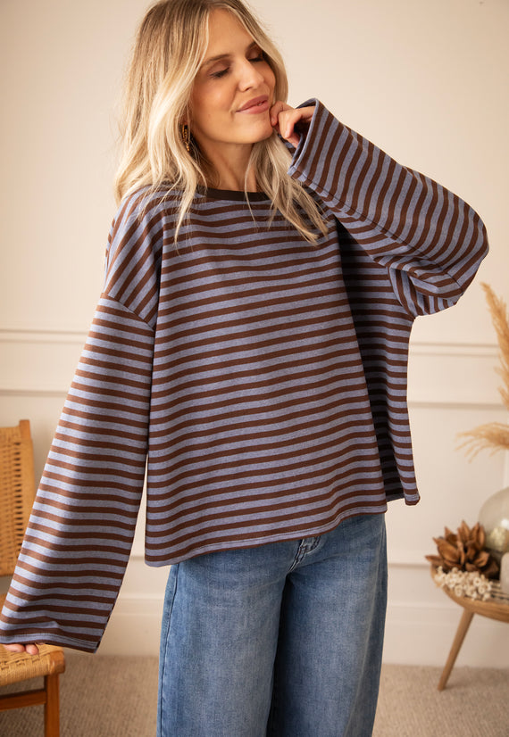 Sadie Stripe Cacao/Blue - Longsleeve