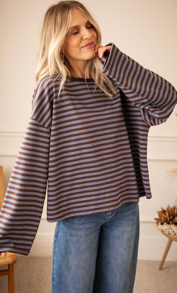 Sadie Stripe Cacao/Blue - Longsleeve