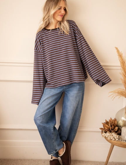 Langarmshirt - Sadie Stripe - Kakao/Blau