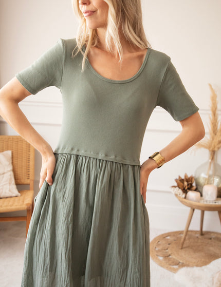 Soraya Short Sleeve Kaki - Maxi Jurk