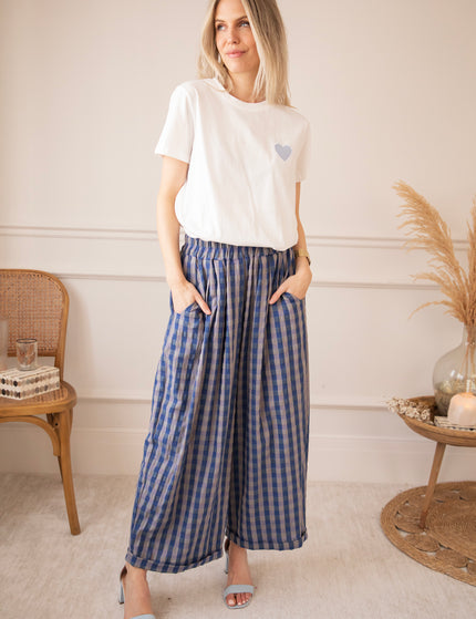 Checkered Beating Heart White/Blue - T-Shirt