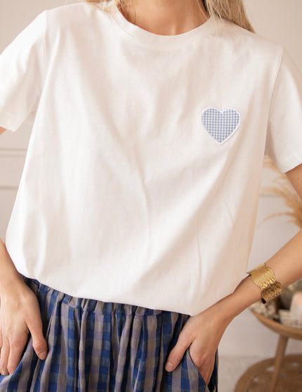 Checkered Beating Heart White/Blue - T-Shirt