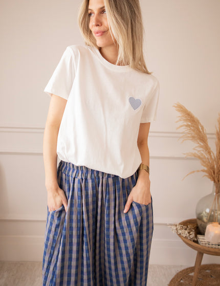 Checkered Beating Heart White/Blue - T-Shirt