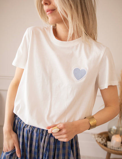 Checkered Beating Heart White/Blue - T-Shirt