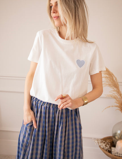 Checkered Beating Heart White/Blue - T-Shirt