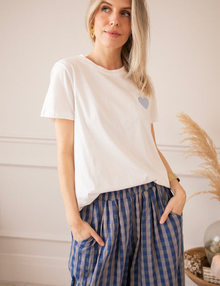 Checkered Beating Heart White/Blue - T-Shirt