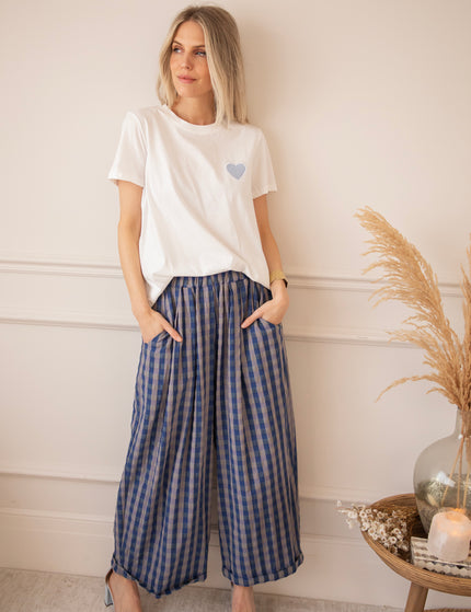 Checkered Beating Heart White/Blue - T-Shirt