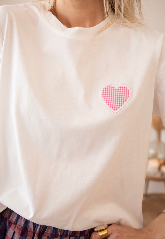 Checkered Beating Heart White/Pink - T-Shirt
