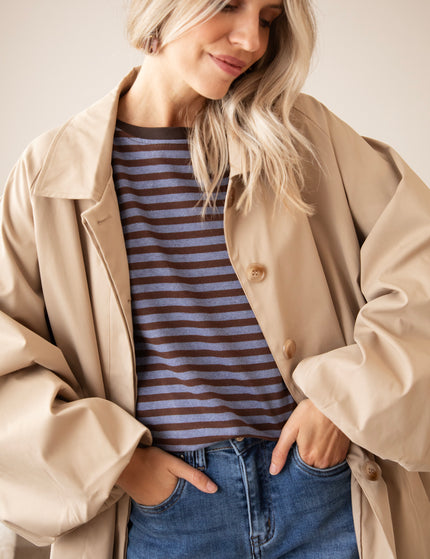 Langarmshirt - Sadie Stripe - Kakao/Blau