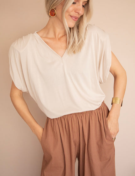 Top - Elly Epaulettes - Kaffee mit Milch