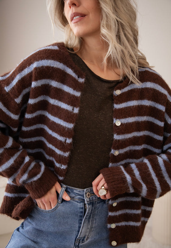 Samantha Stripe Choco/Soft Blue - Vest