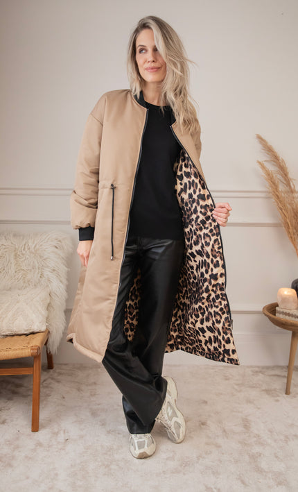 Long Bomber Reversible Beige/Leo - Coat