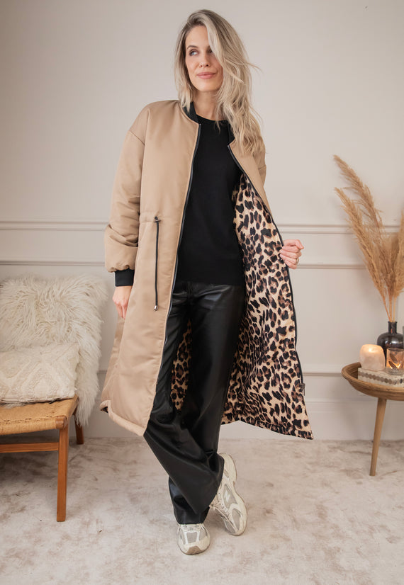 Long Bomber Reversible Beige/Leo - Coat