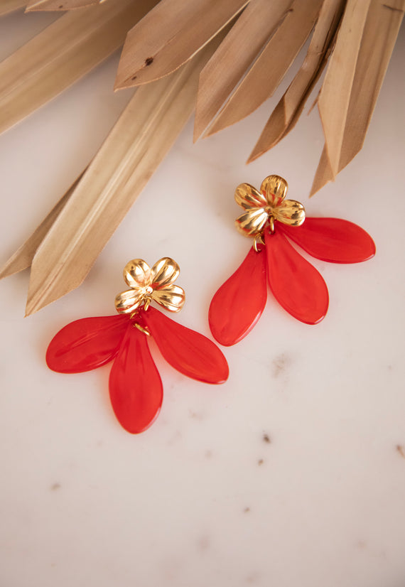 Full Bloom Sweet Red/Gold - Earrings