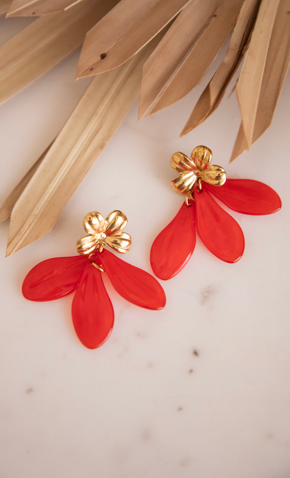Full Bloom Sweet Red/Gold - Earrings
