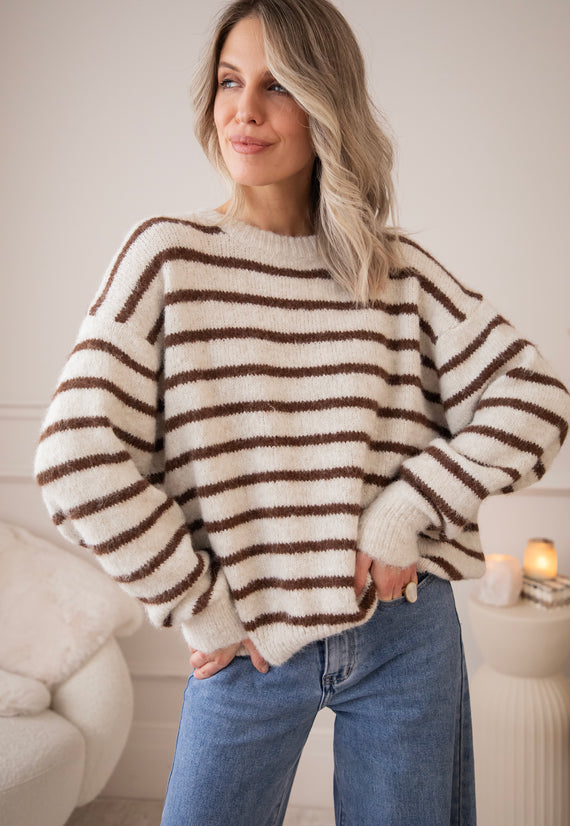 Samantha Stripe Beige/Choco - Trui
