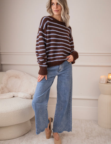 Samantha Stripe Choco/Soft Blue - Sweater