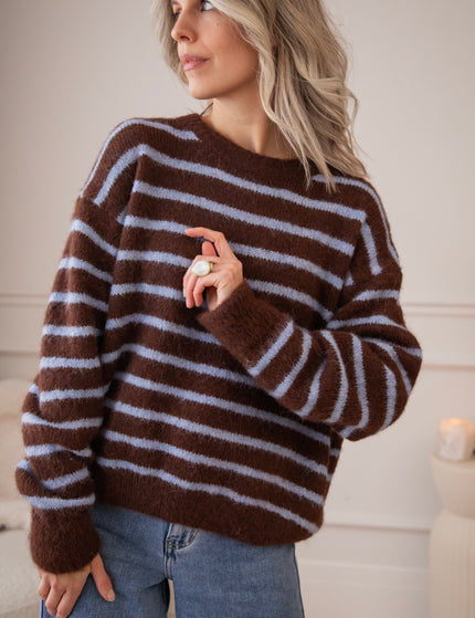 Samantha Stripe Choco/Soft Blue - Sweater