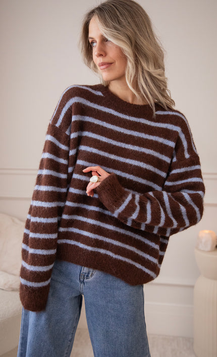 Samantha Stripe Choco/Soft Blue - Sweater