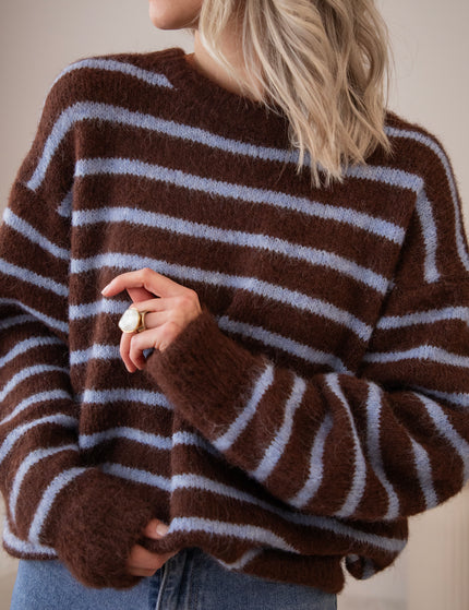 Samantha Stripe Choco/Soft Blue - Sweater