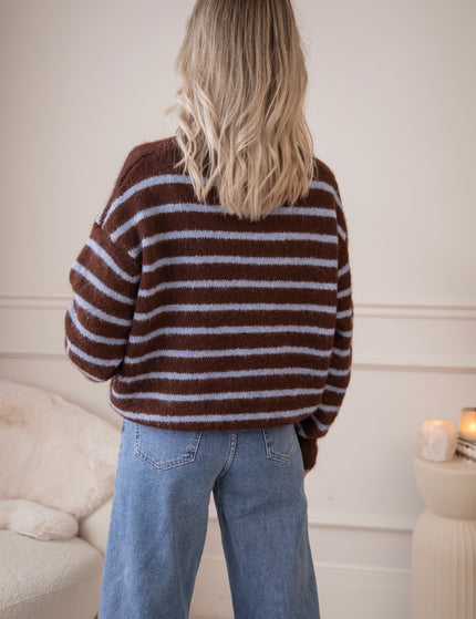 Samantha Stripe Choco/Soft Blue - Sweater