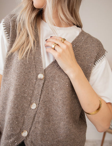 Sparkling Scarlett Taupe - Sleeveless Cardigan