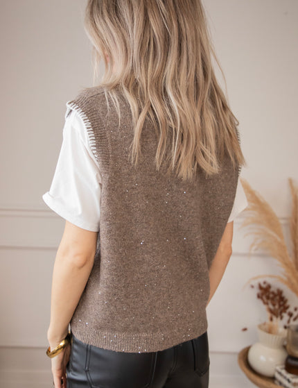 Sparkling Scarlett Taupe - Sleeveless Cardigan