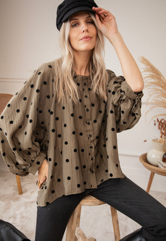 Dotsy Kaki/Black - Blouse