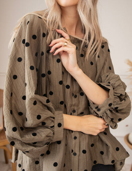 Bluse - Dotsy - Khaki/Schwarz